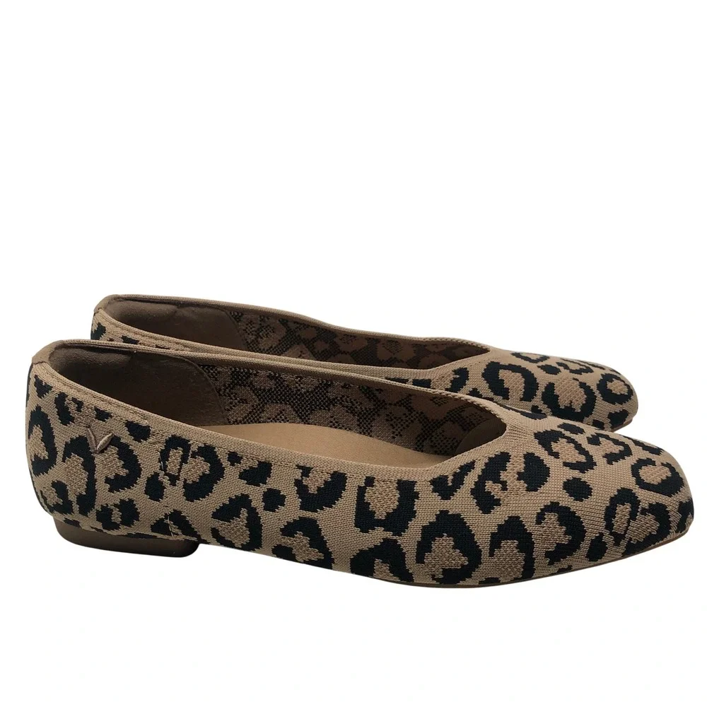 Vivaia Flats Womens 40 US 9 Leopard Print Square Toe Knit Sustainable Shoes